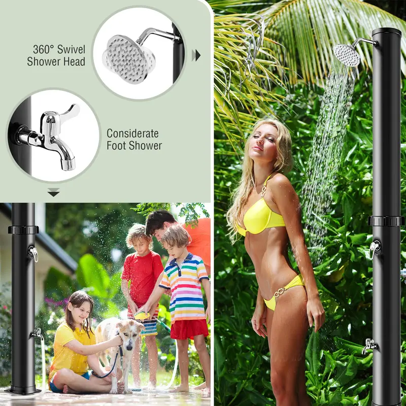 GoPlus 10-Gallonen-Solar-Dusche für den Außenbereich, freistehende Garten- und Pool-Dusche mit 2,2 m Höhe und schwenkbarem Duschkopf