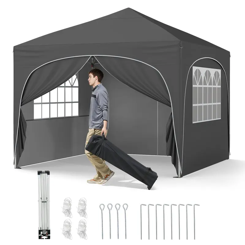 Goplus 10 × 10 ft Pop-up-Partyzelt mit 4 abnehmbaren Seitenwänden