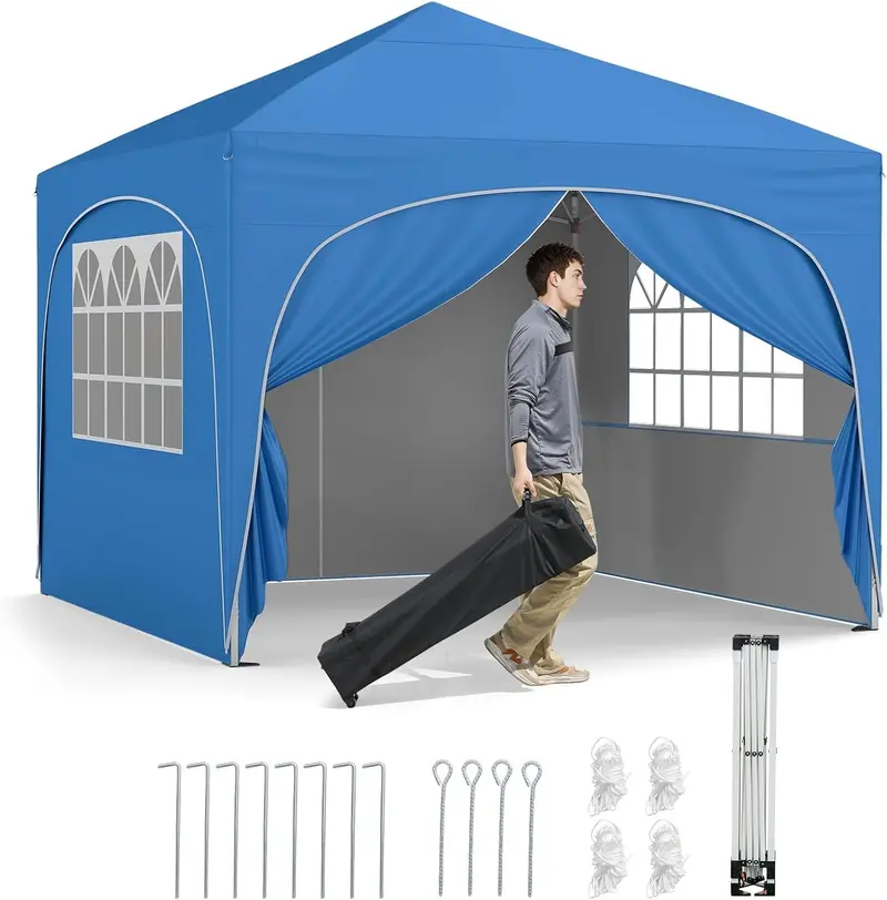 Goplus 10 × 10 ft Pop-up-Partyzelt mit 4 abnehmbaren Seitenwänden