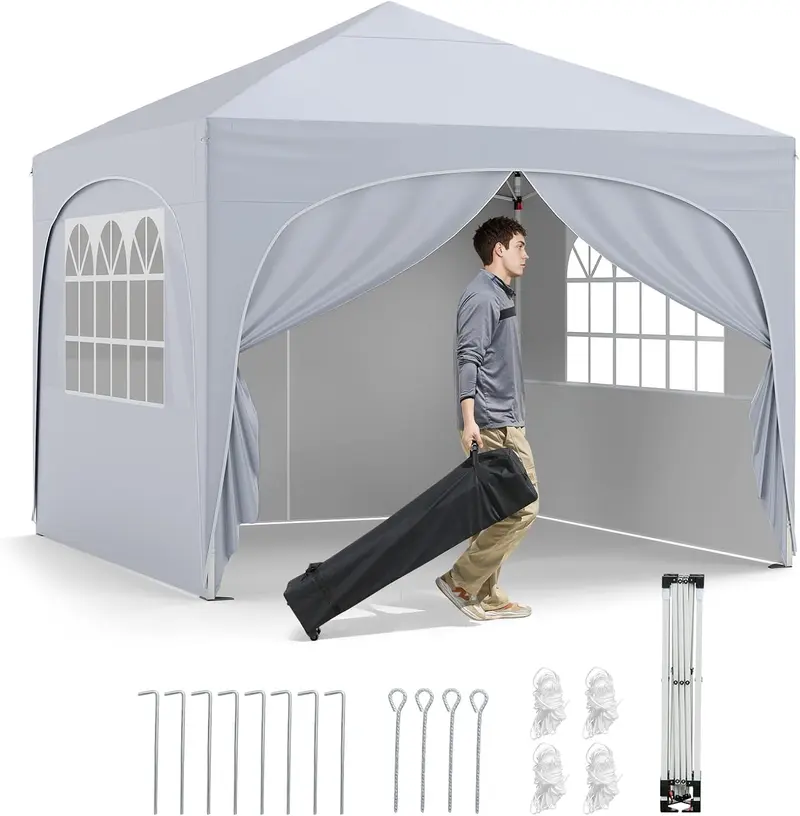 Goplus 10 × 10 ft Pop-up-Partyzelt mit 4 abnehmbaren Seitenwänden