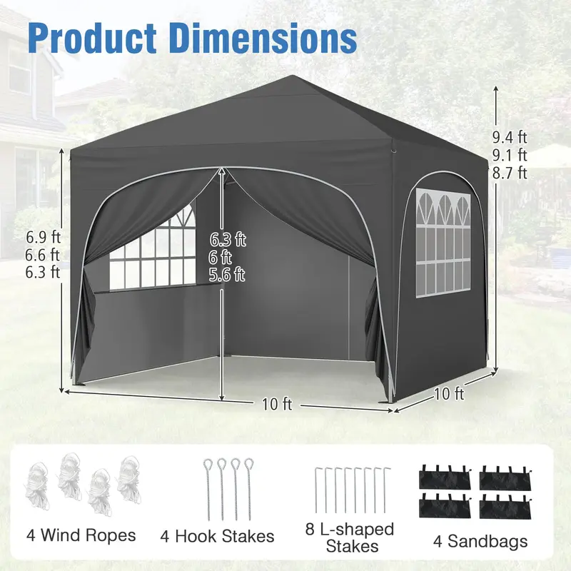 Goplus 10 × 10 ft Pop-up-Partyzelt mit 4 abnehmbaren Seitenwänden
