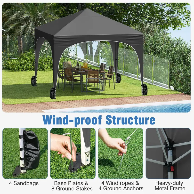 Goplus 10 × 10 ft Pop-up-Partyzelt mit 4 abnehmbaren Seitenwänden