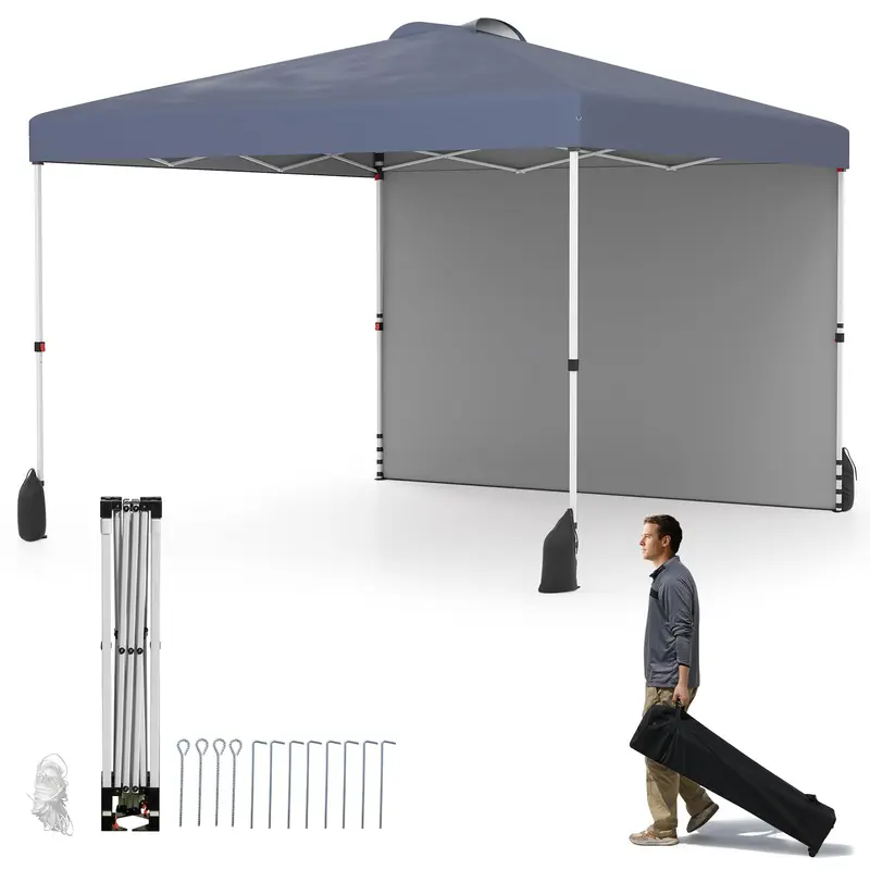 Goplus 10 x 10 ft Pop-up-Partyzelt mit einer Seitenwand und Rolltasche