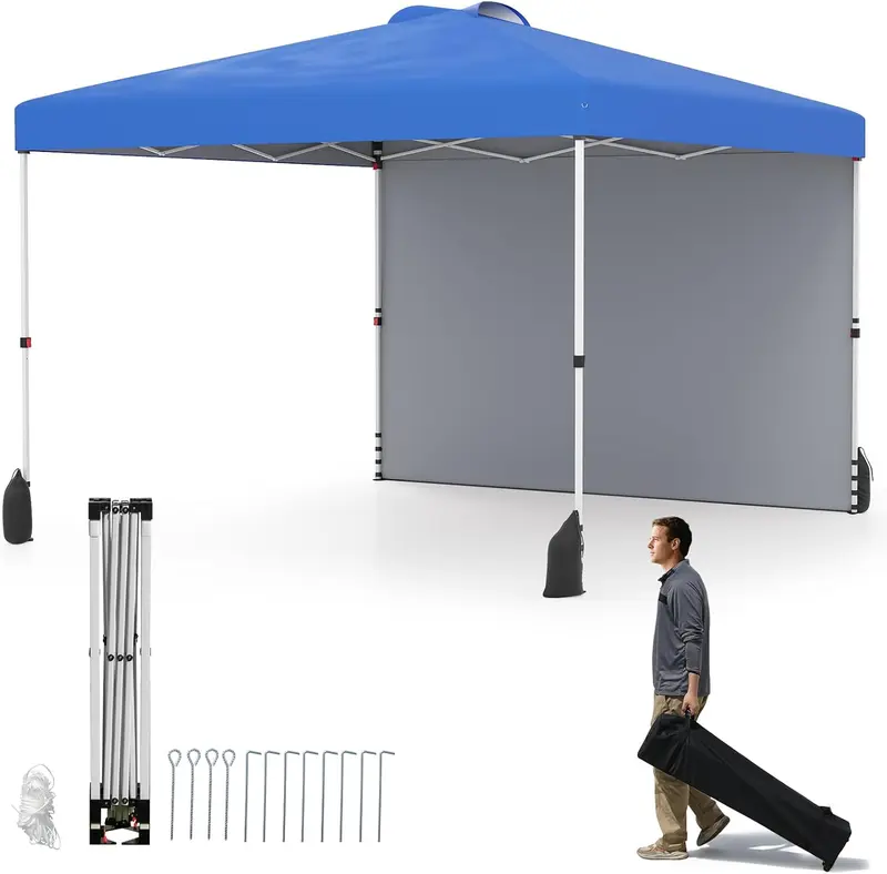Goplus 10 x 10 ft Pop-up-Partyzelt mit einer Seitenwand und Rolltasche