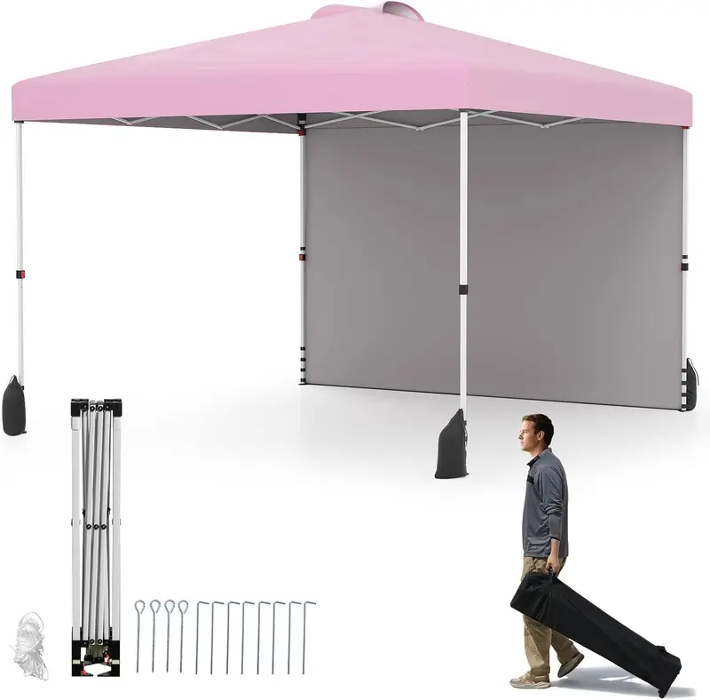 Goplus 10 x 10 ft Pop-up-Partyzelt mit einer Seitenwand und Rolltasche