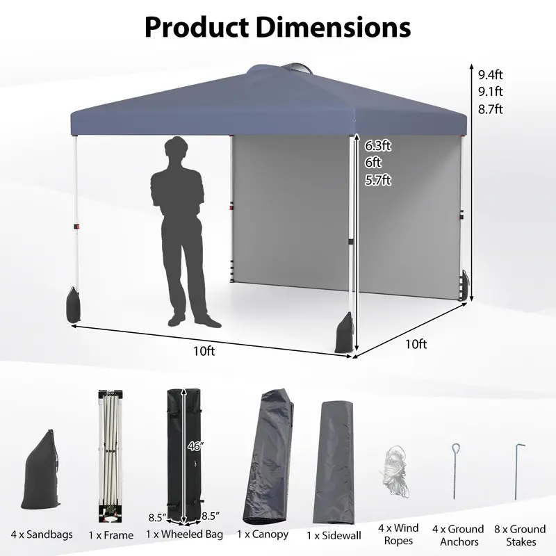 Goplus 10 x 10 ft Pop-up-Partyzelt mit einer Seitenwand und Rolltasche