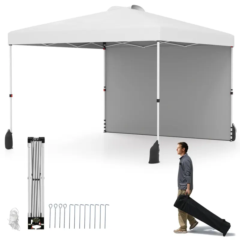 Goplus 10 x 10 ft Pop-up-Partyzelt mit einer Seitenwand und Rolltasche