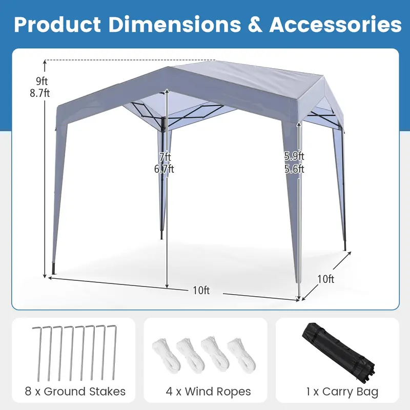 GoPlus 10 x 10 FT robustes, schnell aufbaubares Pavillon-Zelt mit erhöhtem Dach