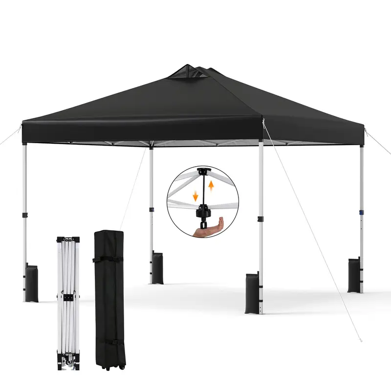 GoPlus 10 x 10 FT Schnellaufbau-Schutzdach mit Ein-Knopf-Zentraleinrastung, Sandbeuteln und Rolltasche