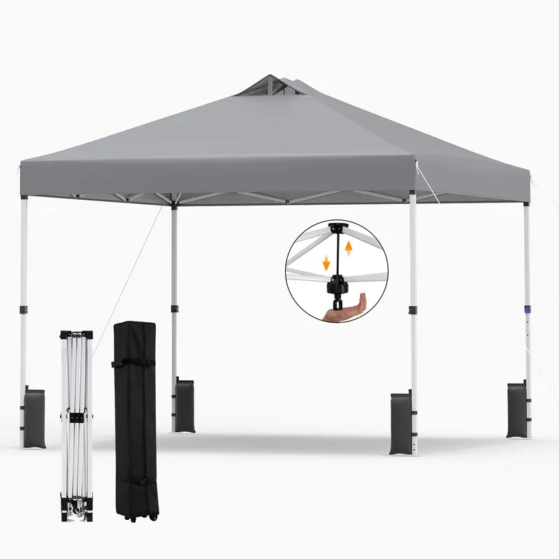 GoPlus 10 x 10 FT Schnellaufbau-Schutzdach mit Ein-Knopf-Zentraleinrastung, Sandbeuteln und Rolltasche
