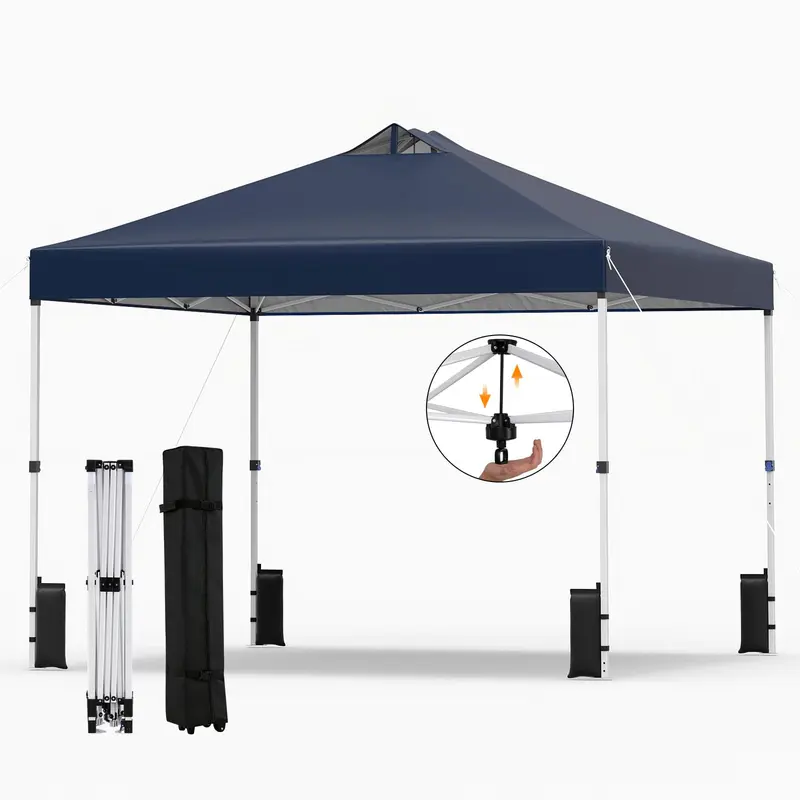GoPlus 10 x 10 FT Schnellaufbau-Schutzdach mit Ein-Knopf-Zentraleinrastung, Sandbeuteln und Rolltasche