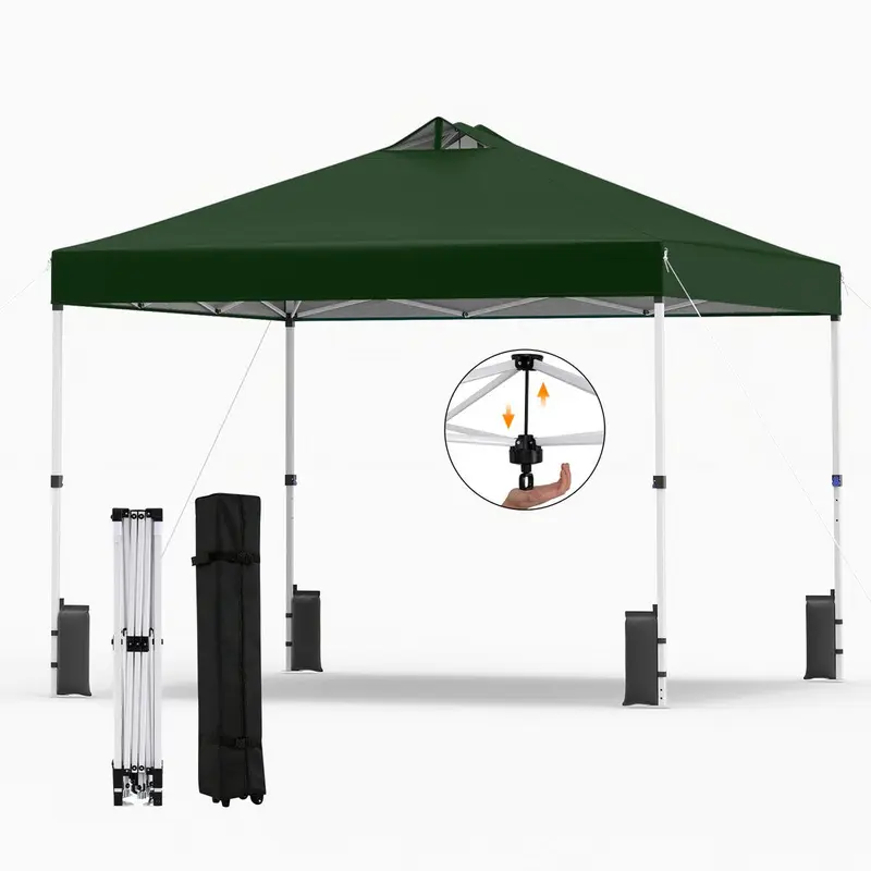 GoPlus 10 x 10 FT Schnellaufbau-Schutzdach mit Ein-Knopf-Zentraleinrastung, Sandbeuteln und Rolltasche