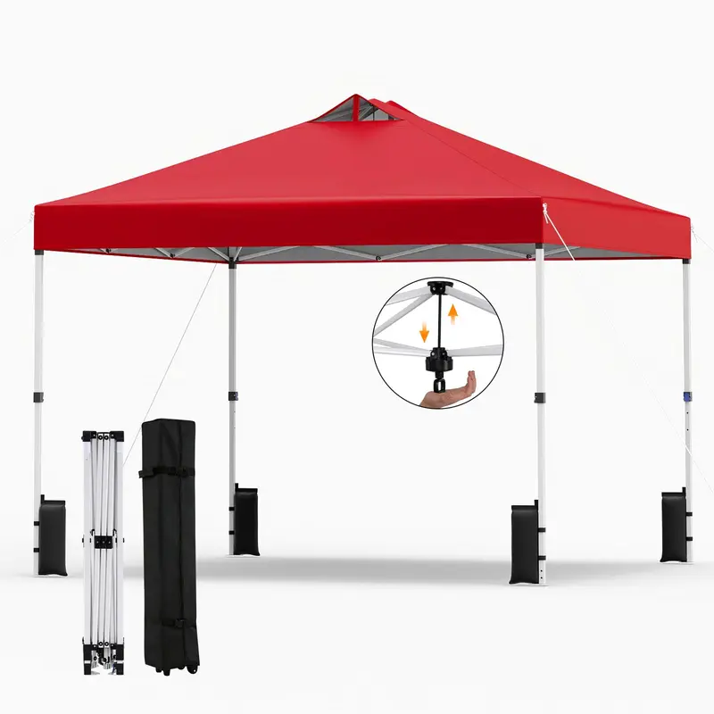 GoPlus 10 x 10 FT Schnellaufbau-Schutzdach mit Ein-Knopf-Zentraleinrastung, Sandbeuteln und Rolltasche