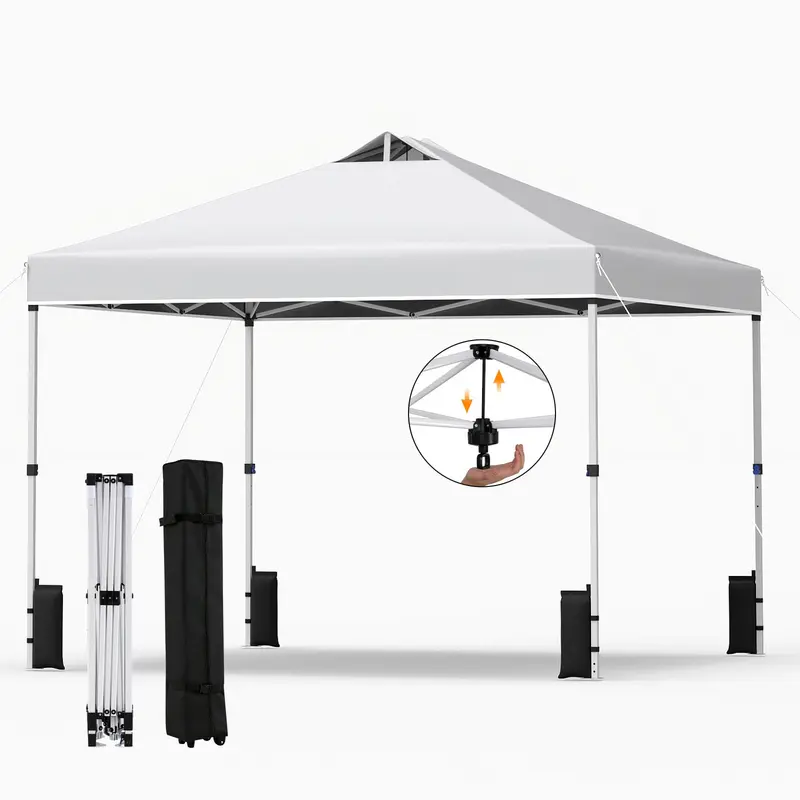 GoPlus 10 x 10 FT Schnellaufbau-Schutzdach mit Ein-Knopf-Zentraleinrastung, Sandbeuteln und Rolltasche