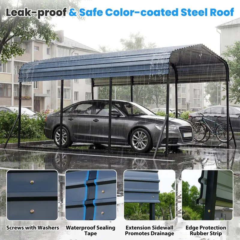 Goplus 10 x 14,5 ft schweres Carport für den Außenbereich – verzinktes Stahl-Garagen- und Fahrzeugzelt