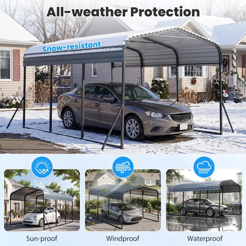 Goplus 10 x 14,5 ft schweres Carport für den Außenbereich – verzinktes Stahl-Garagen- und Fahrzeugzelt