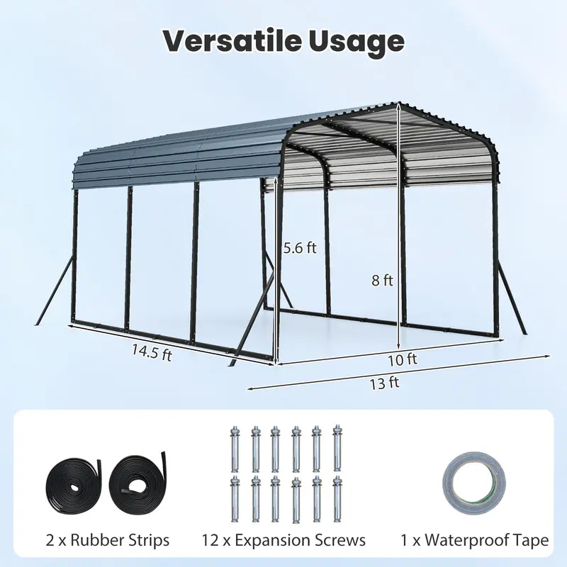 Goplus 10 x 14,5 ft schweres Carport für den Außenbereich – verzinktes Stahl-Garagen- und Fahrzeugzelt
