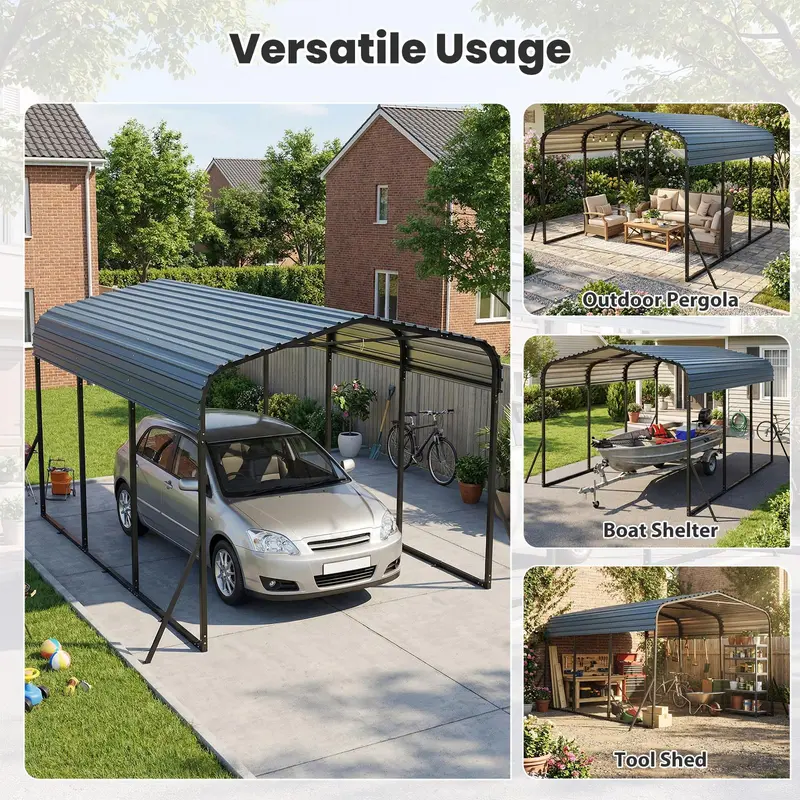 Goplus 10 x 14,5 ft schweres Carport für den Außenbereich – verzinktes Stahl-Garagen- und Fahrzeugzelt