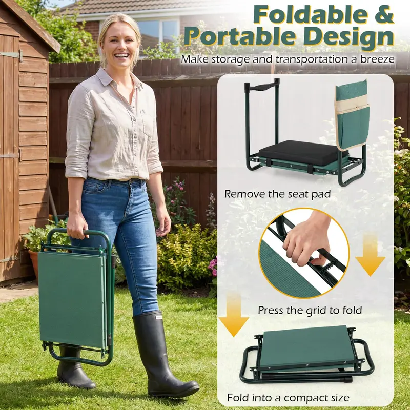Goplus 11" breiter 2-in-1 klappbarer Gartenkniehocker und Sitz für Senioren