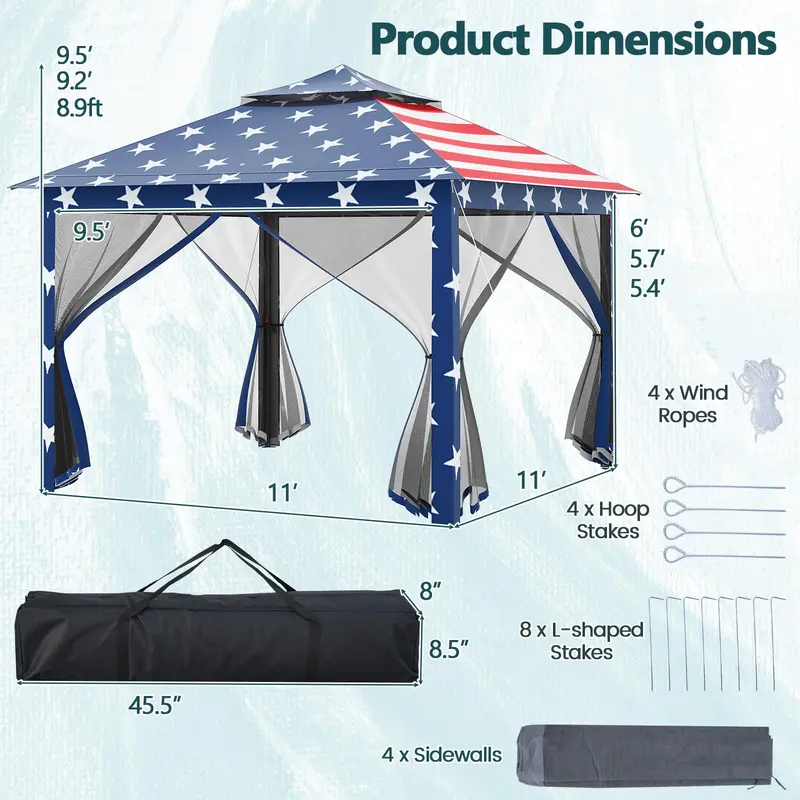 Goplus 11 ft × 11 ft Klapp-Gazebo mit Netz-Wänden, belüfteter Dachkonstruktion und Ablauföffnungen