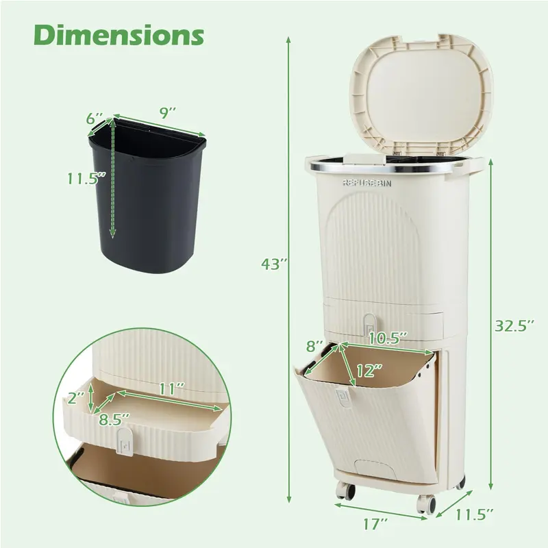 Goplus 11-Gallonen-Küchen-Mülleimer mit Deckel und 2 herausnehmbaren Behältern – 3-lagig