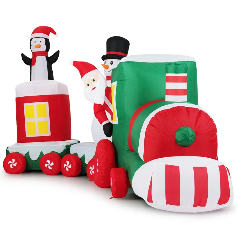 GoPlus 11,5 ft aufblasbarer Weihnachtszug mit Santa, Schneemann und Pinguin