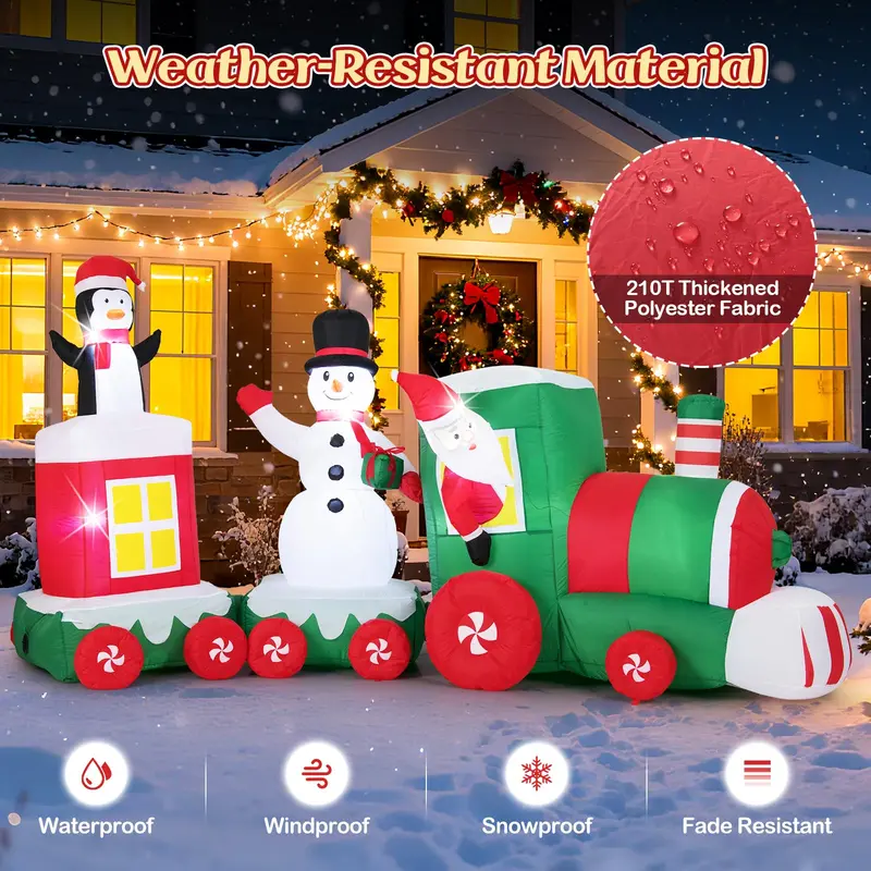 GoPlus 11,5 ft aufblasbarer Weihnachtszug mit Santa, Schneemann und Pinguin