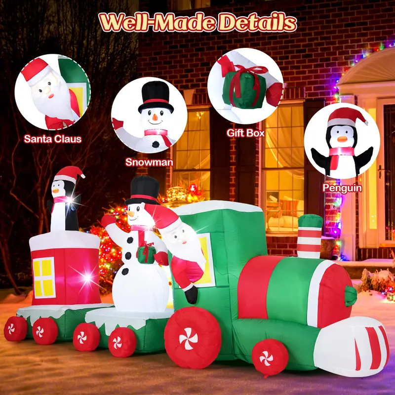 GoPlus 11,5 ft aufblasbarer Weihnachtszug mit Santa, Schneemann und Pinguin