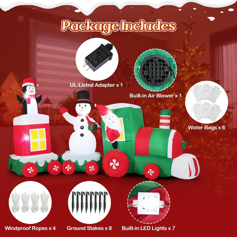 GoPlus 11,5 ft aufblasbarer Weihnachtszug mit Santa, Schneemann und Pinguin
