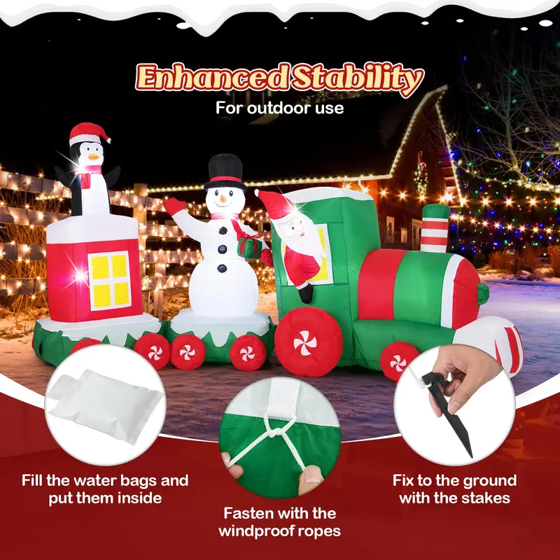 GoPlus 11,5 ft aufblasbarer Weihnachtszug mit Santa, Schneemann und Pinguin