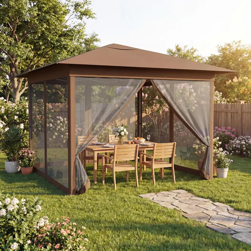 GoPlus 11,5 x 11,5 ft Klapp-Pavillon für eine Person – einfach aufzubauen, mit Insektenschutznetz 2