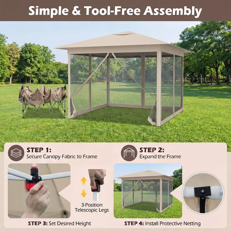GoPlus 11,5 x 11,5 ft Klapp-Pavillon für eine Person – einfach aufzubauen, mit Insektenschutznetz