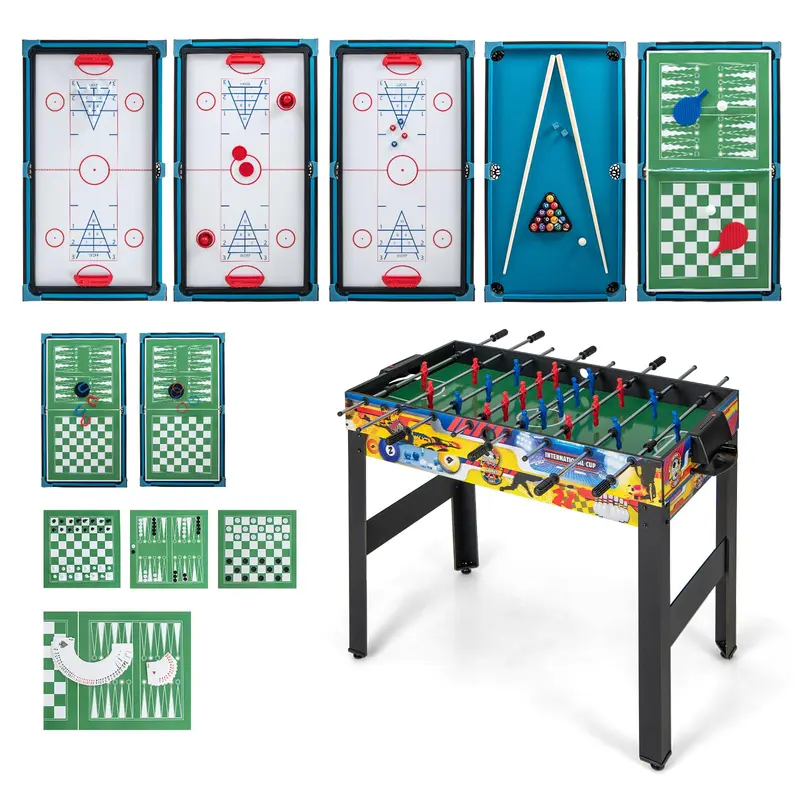Goplus 12-in-1-Multi-Spiel-Tisch – Kombi-Spieltisch mit Tischfußball, Billard, Tischtennis, Air-Hockey, Bowling, Shuffleboard, Dame, Schach und Backgammon