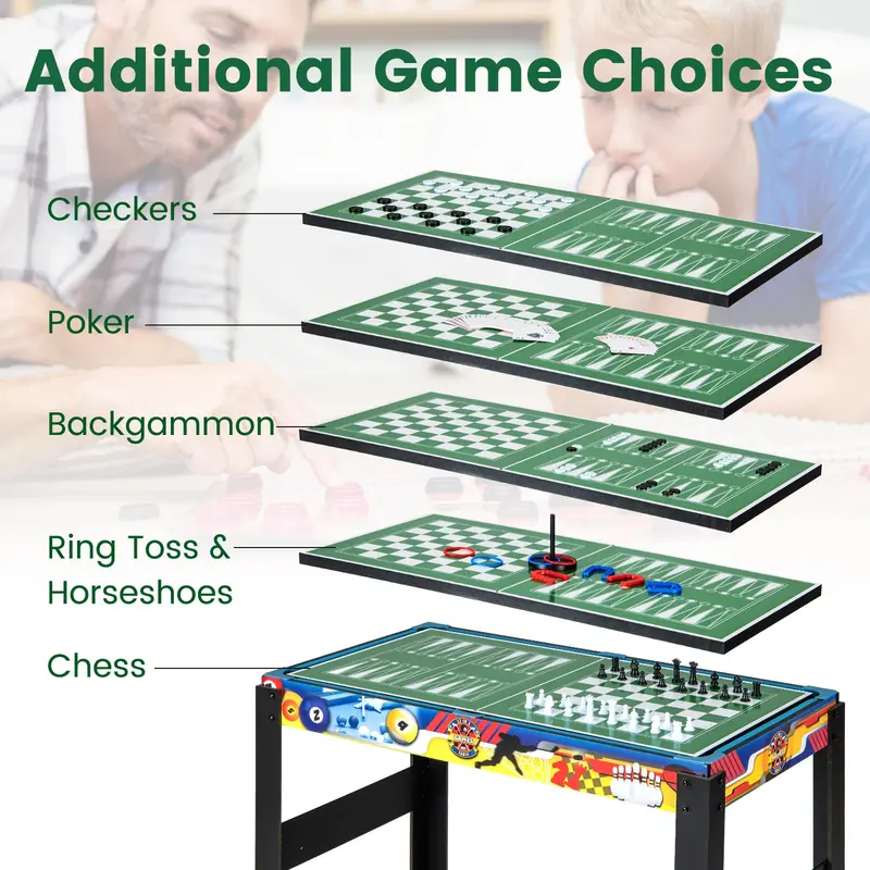 Goplus 12-in-1-Multi-Spiel-Tisch – Kombi-Spieltisch mit Tischfußball, Billard, Tischtennis, Air-Hockey, Bowling, Shuffleboard, Dame, Schach und Backgammon 2