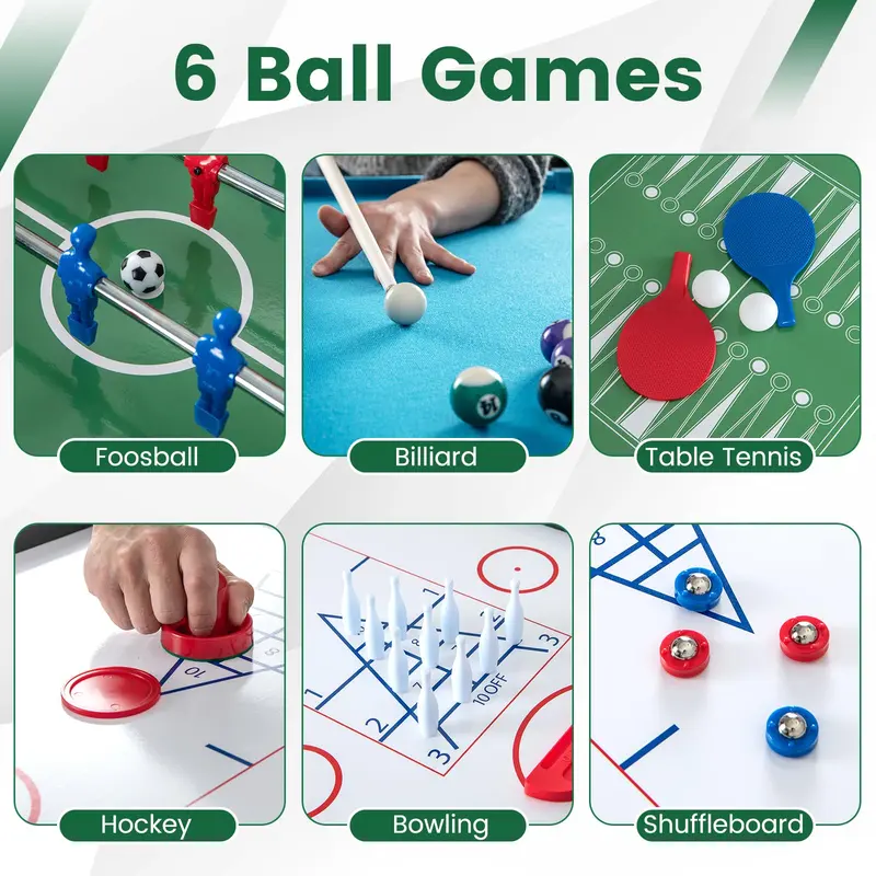 Goplus 12-in-1-Multi-Spiel-Tisch – Kombi-Spieltisch mit Tischfußball, Billard, Tischtennis, Air-Hockey, Bowling, Shuffleboard, Dame, Schach und Backgammon