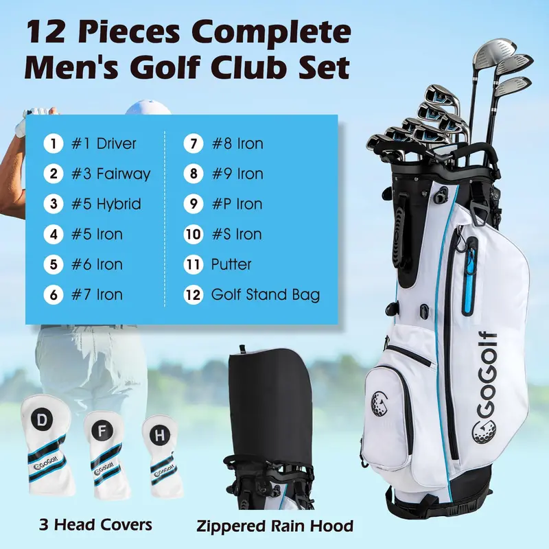 GoPlus 12-teiliges Golfschlägerset für Rechtshänder – Komplettes Golfschlägerset für Herren