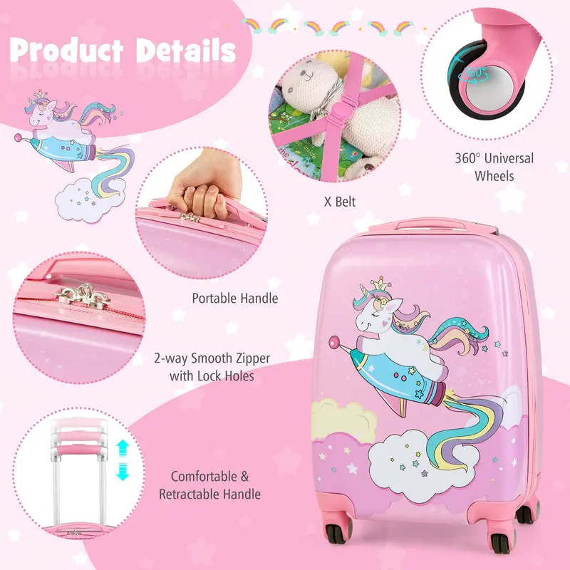 GoPlus 12"- und 18"-Kinder-Reisegepäck-Set in Rosa – Kinder-Koffer-Set