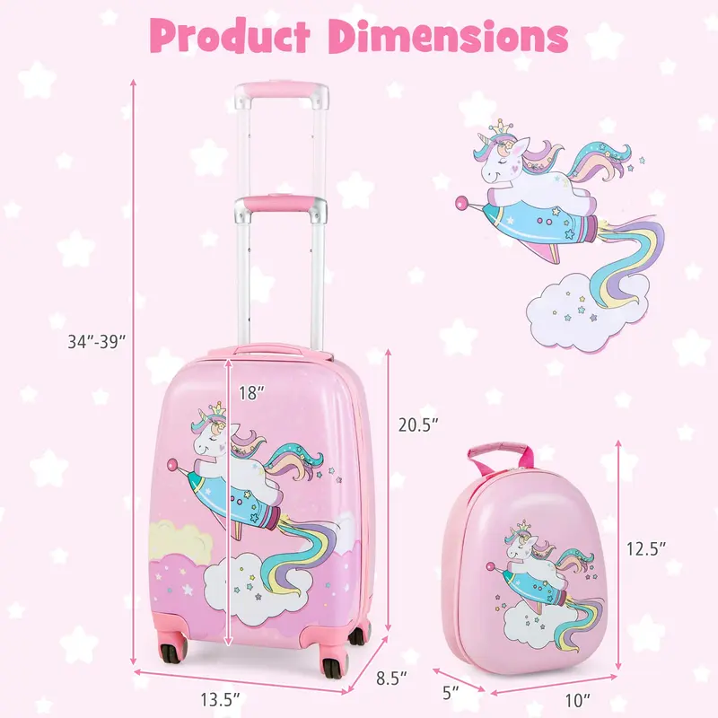 GoPlus 12"- und 18"-Kinder-Reisegepäck-Set in Rosa – Kinder-Koffer-Set