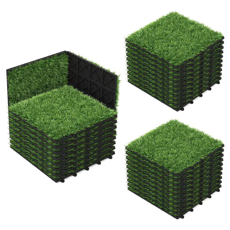 Goplus 12" x 12" Set aus 30 künstlichen Rasenfliesen