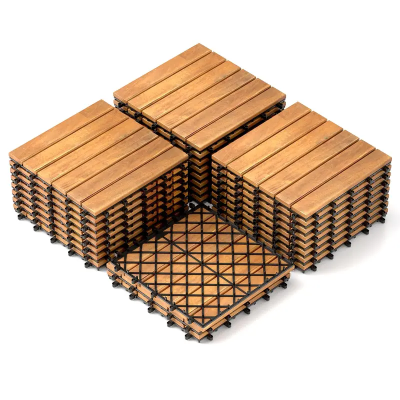 GoPlus 12" x 12" Streifenmuster-Patio-Fliesen aus Akazienholz (27 Stück)