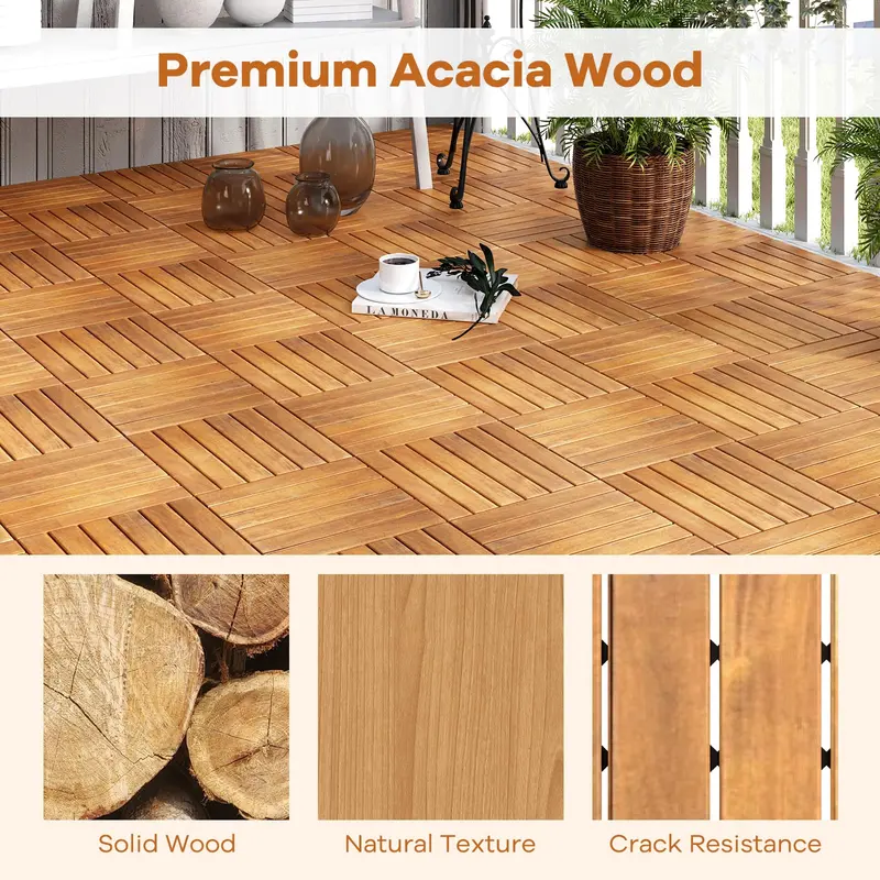 GoPlus 12" x 12" Streifenmuster-Patio-Fliesen aus Akazienholz (27 Stück)
