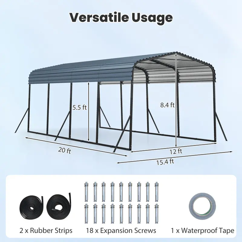 GoPlus 12 x 20 ft wetterfeste, robuste Autoüberdachung für den Außenbereich – verzinkter Stahl-Garagen-Schutz 2
