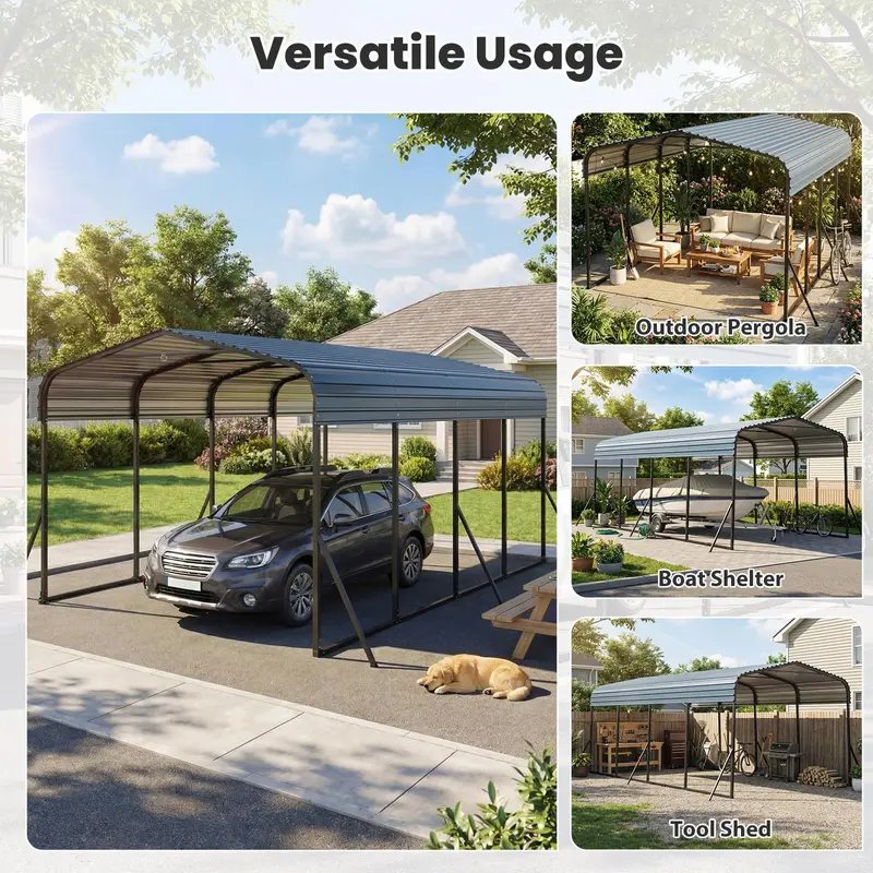 GoPlus 12 x 20 ft wetterfeste, robuste Autoüberdachung für den Außenbereich – verzinkter Stahl-Garagen-Schutz