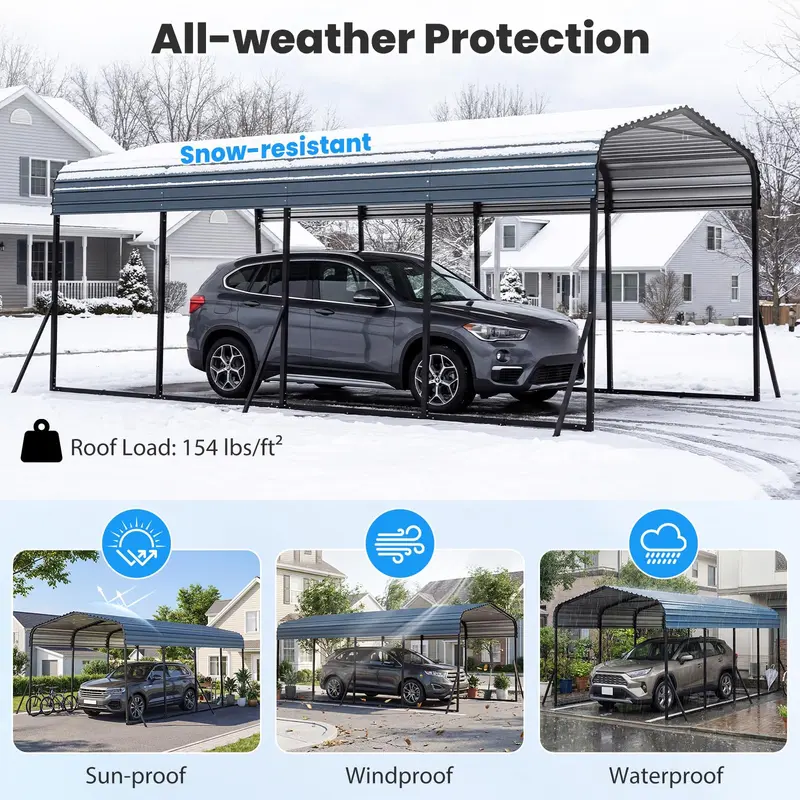 GoPlus 12 x 20 ft wetterfeste, robuste Autoüberdachung für den Außenbereich – verzinkter Stahl-Garagen-Schutz