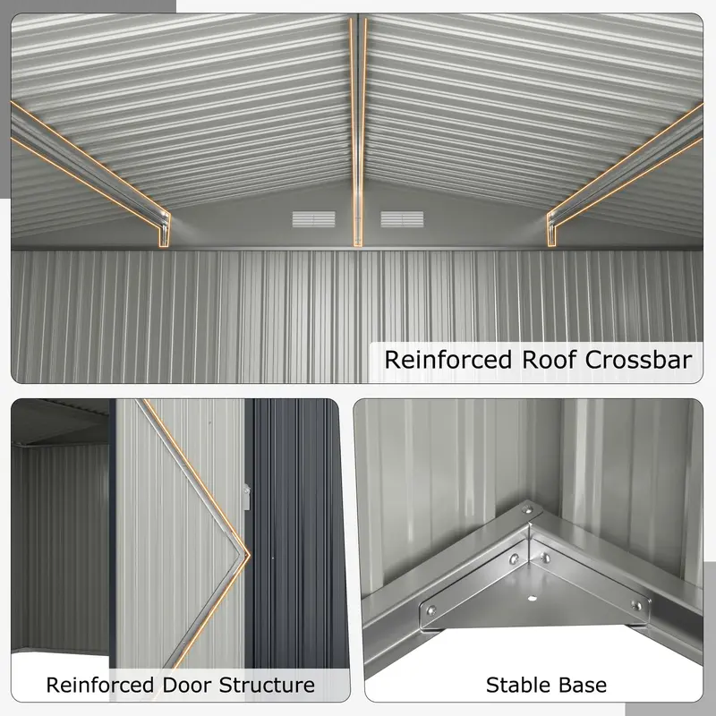 Goplus 12 x 9,8 Fuß (ca. 365 x 298 cm) Außenlagerhütte – Wetterfeste, rostfreie Nutzschuppen aus verzinktem Metall mit abschließbarer Tür und geneigtem Dach