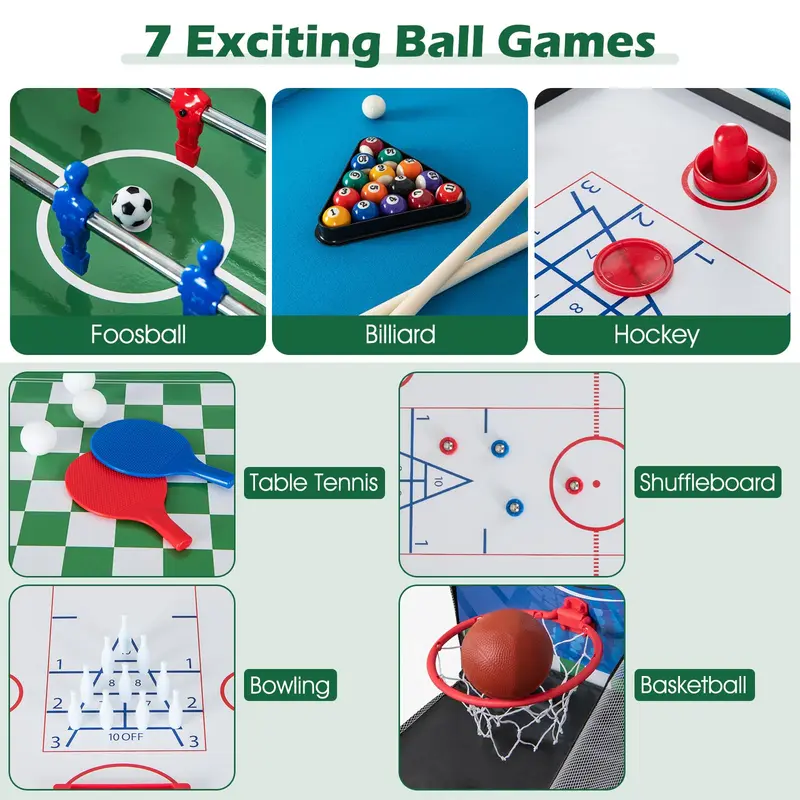 Goplus 14-in-1-Multi-Spiel-Tisch – Kombi-Spiel-Tisch mit Tischfußball, Airhockey, Billard, Tischtennis, Basketball, Schach, Dame, Bowling, Shuffleboard 2