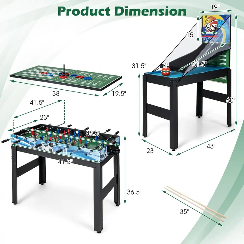 Goplus 14-in-1-Multi-Spiel-Tisch – Kombi-Spiel-Tisch mit Tischfußball, Airhockey, Billard, Tischtennis, Basketball, Schach, Dame, Bowling, Shuffleboard