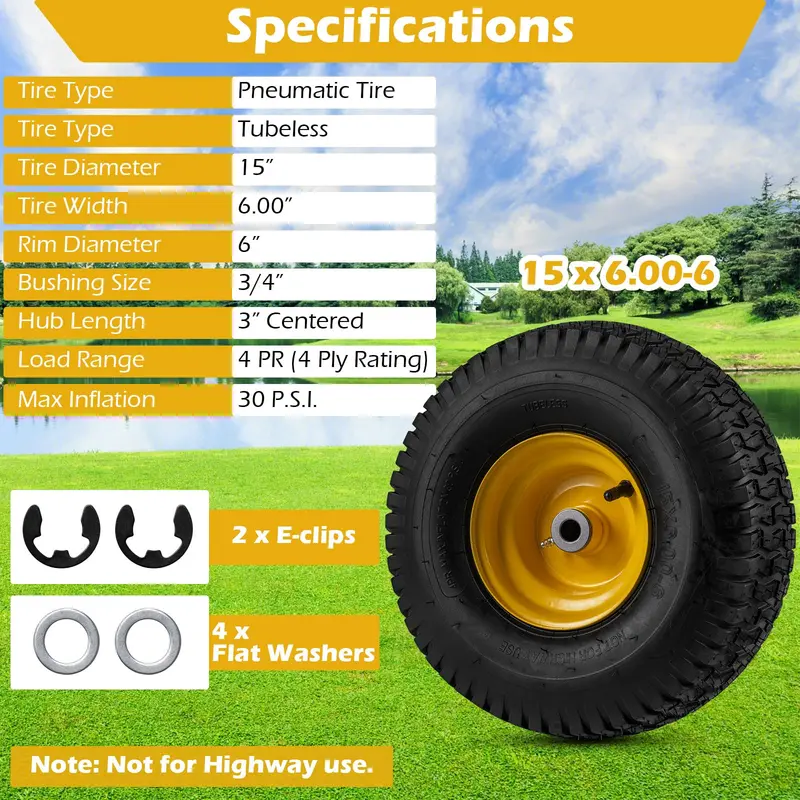 Goplus 15 x 6,00-6 Schlauchreifen mit Felgen (2er-Pack) 2