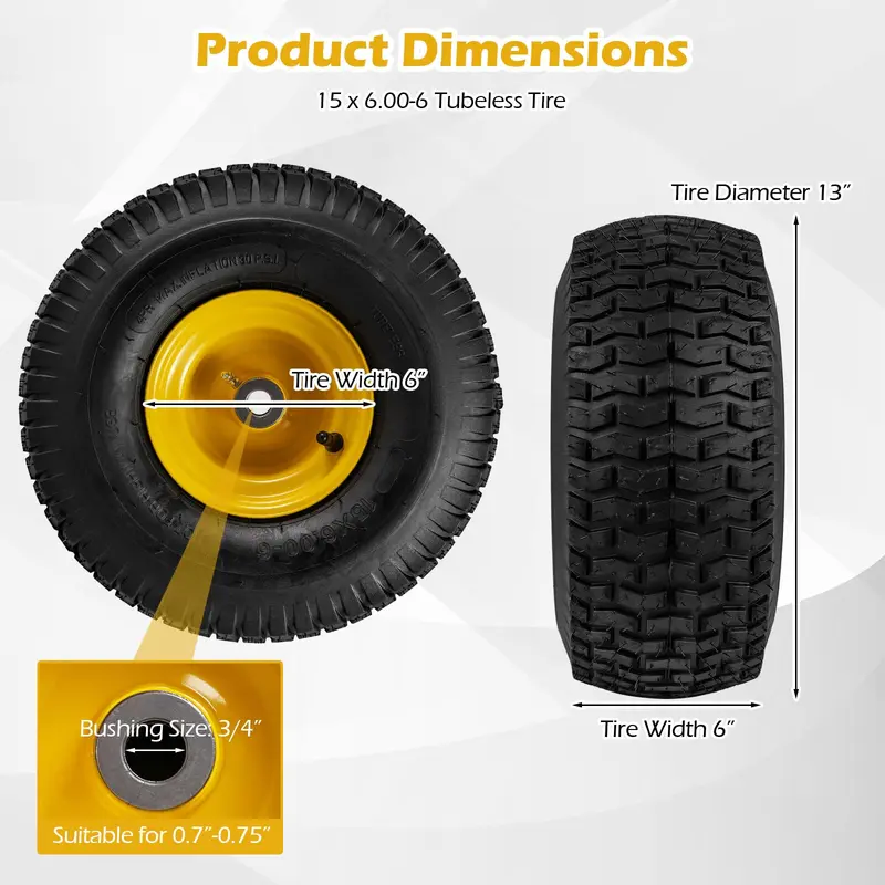 Goplus 15 x 6,00-6 Schlauchreifen mit Felgen (2er-Pack)