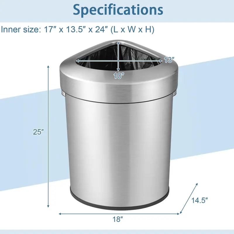 Goplus 16-Gallonen-(60-Liter)-Edelstahl-Mülleimer für Ecken, dreieckiger Abfalleimer mit Deckel